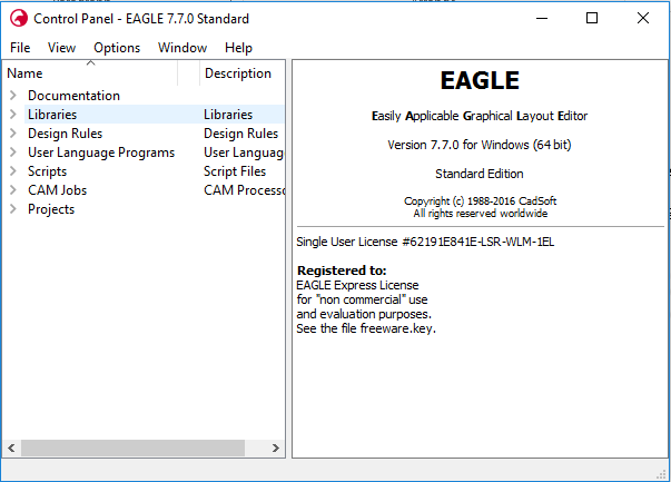 control panel for Eagle